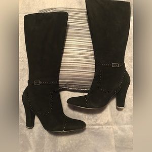 Gorgeous BCBG Max AXRIA Black Suede Boots made in Italy., detailed studding. 7.5